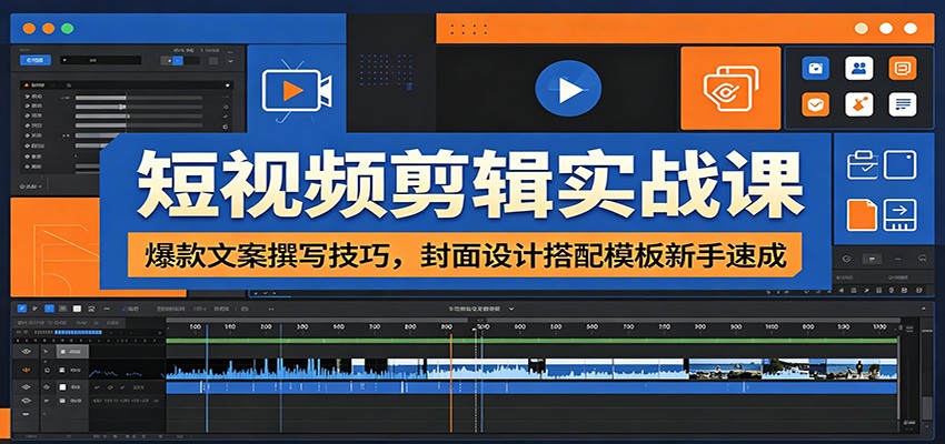 短视频剪辑实战课：爆款文案撰写技巧，封面设计搭配模板新手速成-明楼资源站