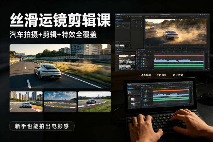 大叔丝滑运镜剪辑课，汽车拍摄+剪辑+特效全覆盖，新手也能拍出电影感-明楼资源站