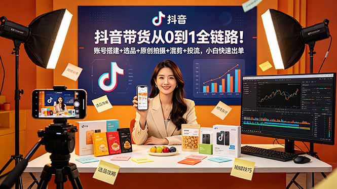 抖音带货从0到1全链路！账号搭建+选品+原创拍摄+混剪+投流，小白快速出单-明楼资源站