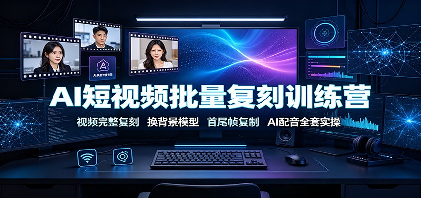 AI短视频批量复刻训练营：视频完整复刻，换背景模型、首尾帧复制、AI配音全套实操-明楼资源站
