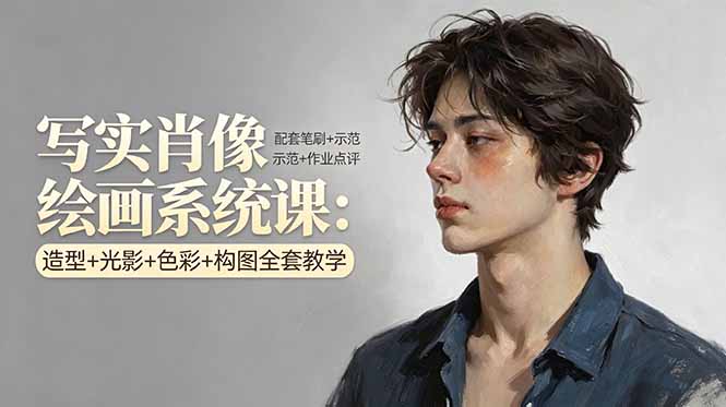 写实肖像绘画系统课：造型+光影+色彩+构图全套教学，配套笔刷+示范+作业点评-明楼资源站