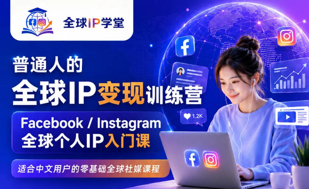 普通人的全球IP变现训练营，Facebook/Instagram全球个人IP入门课，零基础全球社媒课程-明楼资源站