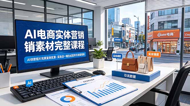 AI电商实体营销素材完整课程，AI创意短片完美复刻实景，实体店一键生成宣传引流短视频-明楼资源站