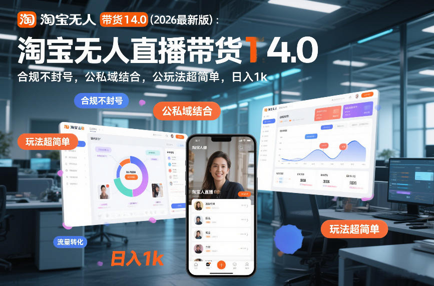 淘宝无人直播带货14.0(2026最新版)：合规不封号，公私域结合，玩法超简单，日入1k+【揭秘】-明楼资源站