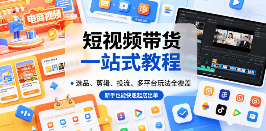 短视频带货一站式教程，选品、剪辑、投流、多平台玩法全覆盖，新手也能快速起店出单-明楼资源站