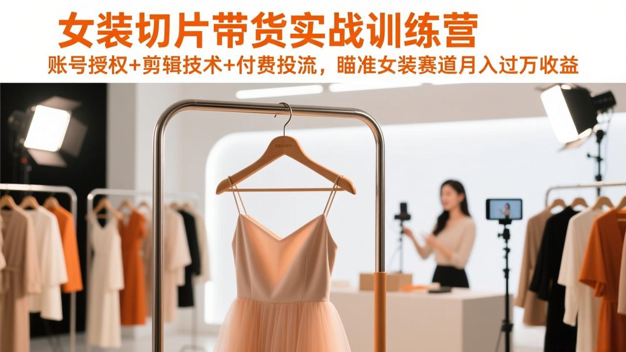 女装切片带货实战训练营，账号授权+剪辑技术+付费投流，瞄准女装赛道月入过万收益-明楼资源站
