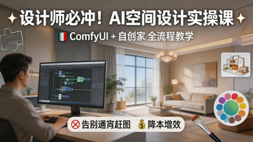 设计师必冲！AI空间设计实操课，ComfyUI+自创家全教学，告别通宵赶图，降本增效-明楼资源站