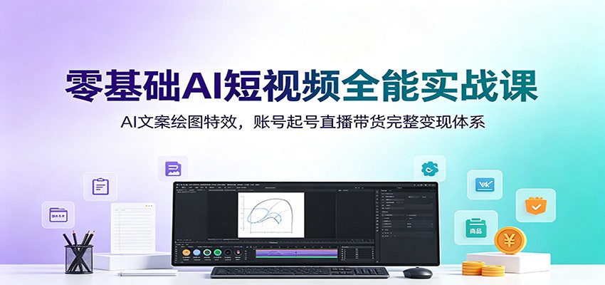 零基础AI短视频全能实战课：AI文案绘图特效，账号起号直播带货完整变现体系-明楼资源站