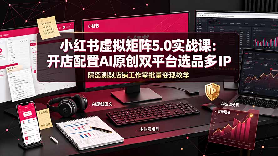 小红书虚拟矩阵5.0实战课：开店配置｜AI原创｜双平台选品｜多IP隔离｜测怼店铺工作室批量变现实操教学-明楼资源站