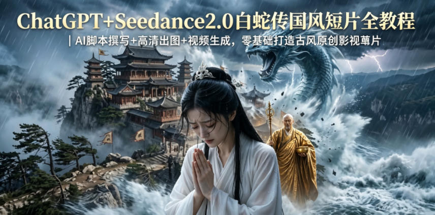 ChatGPT+Seedance2.0白蛇传国风短片全教程｜AI脚本撰写+高清出图+视频生成，零基础打造古风原创影视短片-明楼资源站