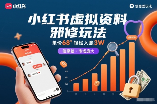 小红书虚拟资料邪修玩法，单价68，轻松入账3W，信息差玩法，市场庞大-明楼资源站