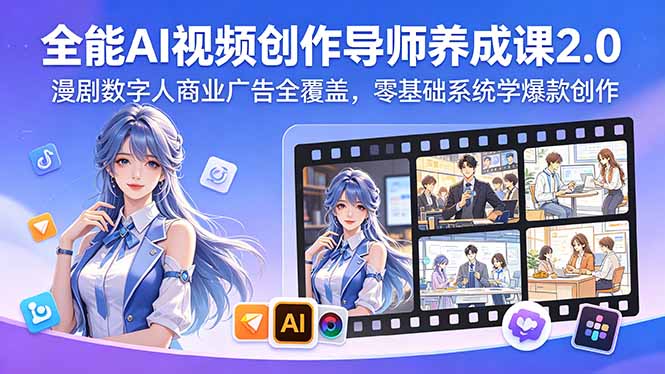 全能AI视频创作导师养成课2.0，漫剧数字人商业广告全覆盖，零基础系统学爆款创作-明楼资源站