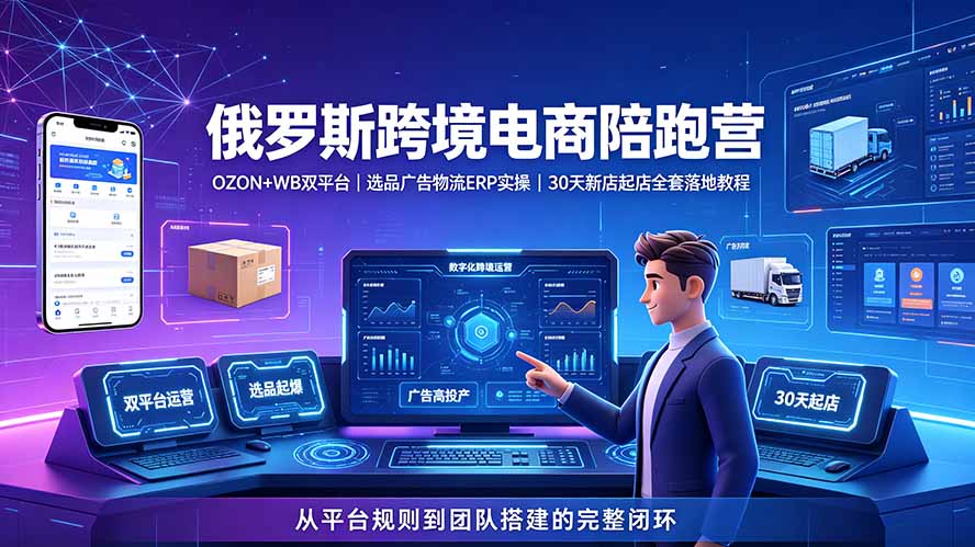 2026俄罗斯跨境电商陪跑营：OZON+WB双平台｜选品广告物流ERP实操｜30天新店起店全套落地教程-明楼资源站