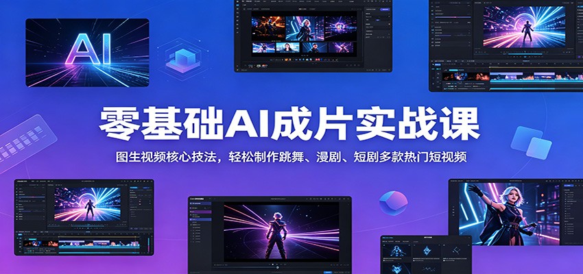 零基础AI成片实战课：图生视频核心技法，轻松制作跳舞、漫剧、短剧多款热门短视频-明楼资源站