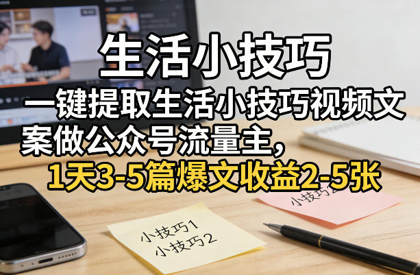 一键提取生活小技巧视频文案做公众号流量主，1天3-5篇爆文收益2-5张-明楼资源站