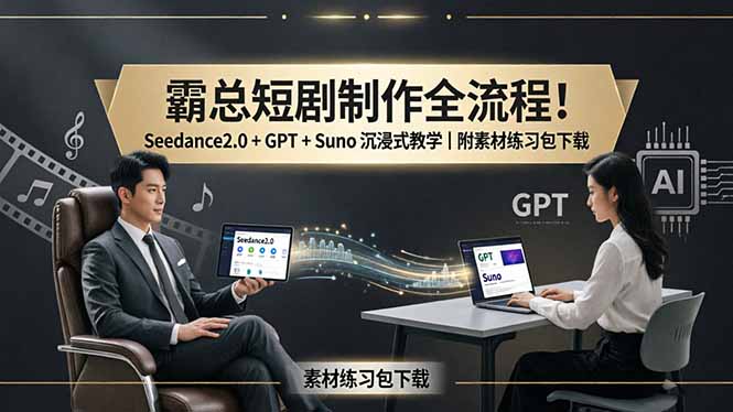 霸总短剧制作全流程！Seedance2.0 + GPT + Suno 沉浸式教学｜附素材练习包下载-明楼资源站