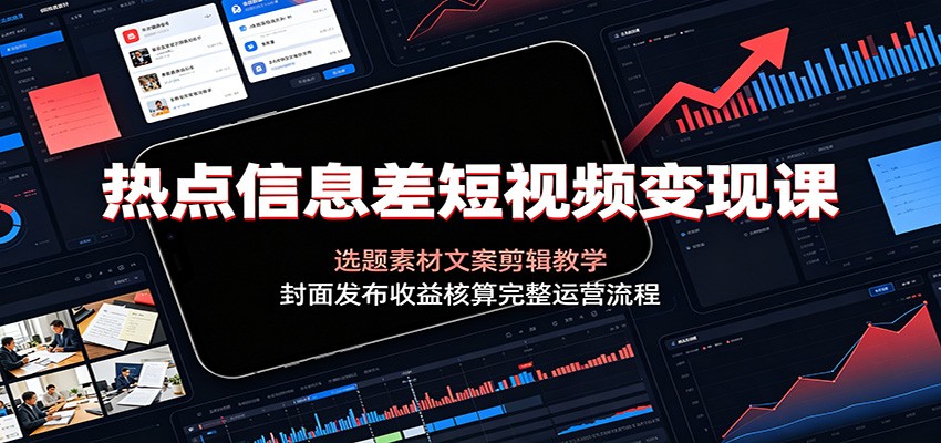 热点信息差短视频变现课：选题素材文案剪辑教学，封面发布收益核算完整运营流程-明楼资源站