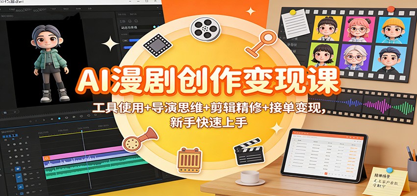 AI漫剧创作变现课：工具使用+导演思维+剪辑精修+接单变现，新手快速上手-明楼资源站