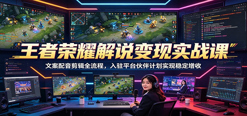 王者荣耀解说变现实战课：文案配音剪辑全流程，入驻平台伙伴计划实现稳定增收-明楼资源站