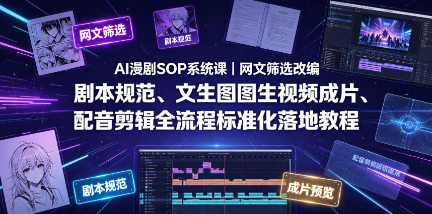 AI漫剧SOP系统课｜网文筛选改编、剧本规范、文生图图生视频成片、配音剪辑全流程标准化落地教程(更新)-明楼资源站