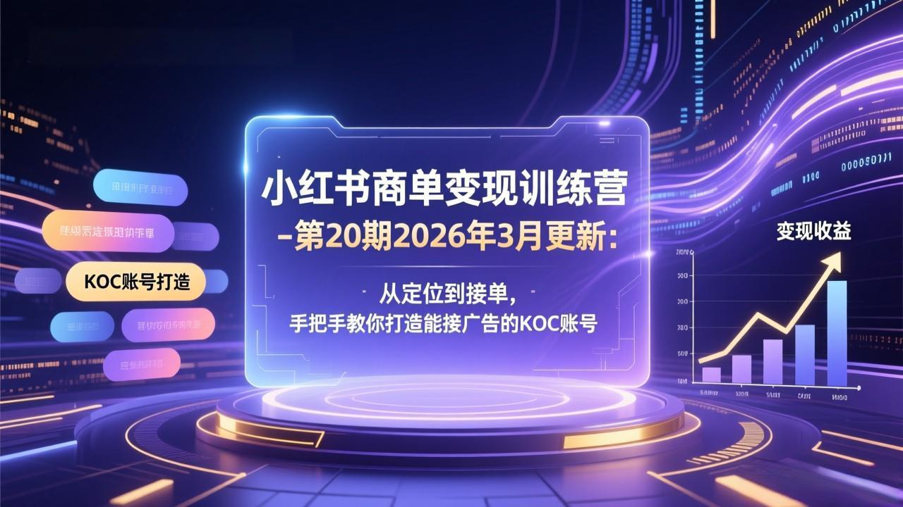 小红书商单变现训练营-第20期26年3月更新：从定位到接单，手把手教你打造能接广告的KOC账号-明楼资源站