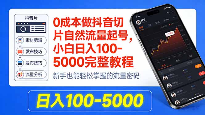0成本做抖音切片自然流量起号，小白日入100-5000完整教程-明楼资源站