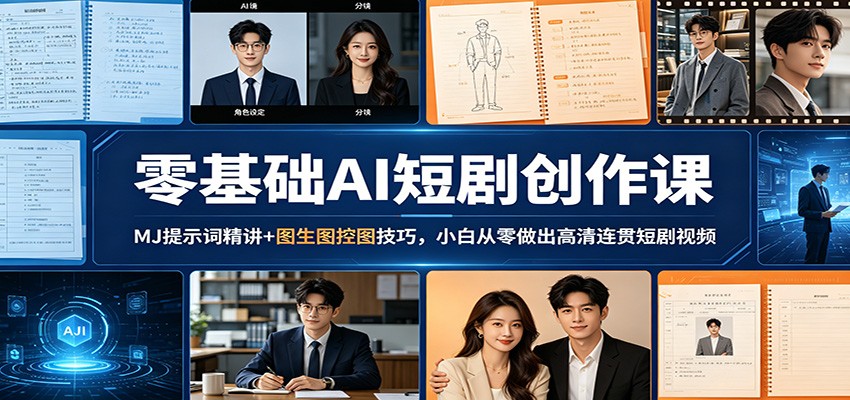 零基础AI短剧创作课：MJ提示词精讲+图生图控图技巧，小白从零做出高清连贯短剧视频-明楼资源站
