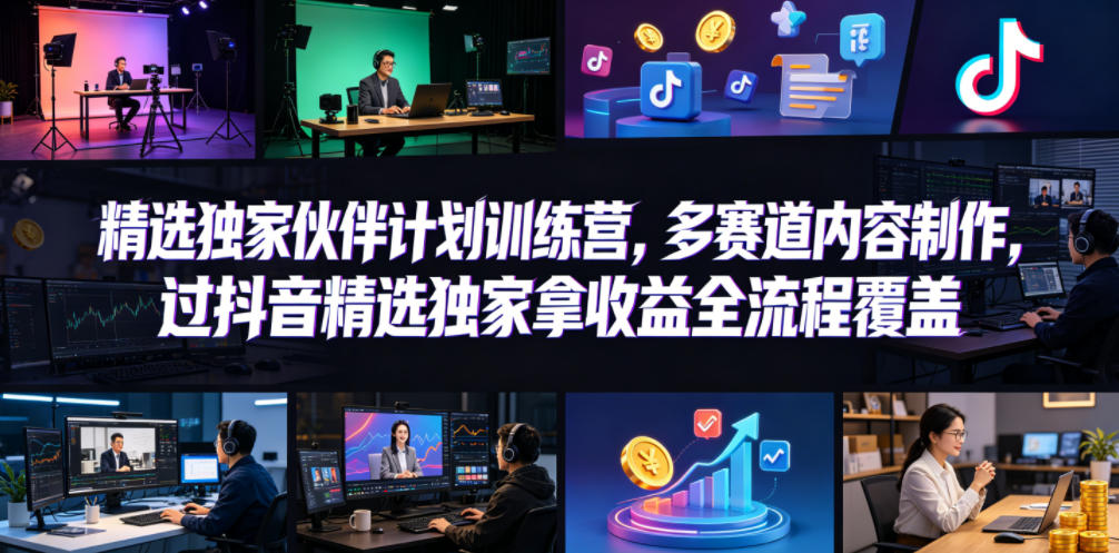 小豁食堂精选独家伙伴计划训练营，多赛道内容制作，过抖音精选独家拿收益全流程覆盖-明楼资源站