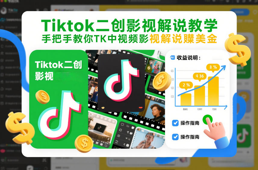 Tiktok二创影视解说教学，手把手教你TK中视频影视解说賺美金(更新26年1月)-明楼资源站