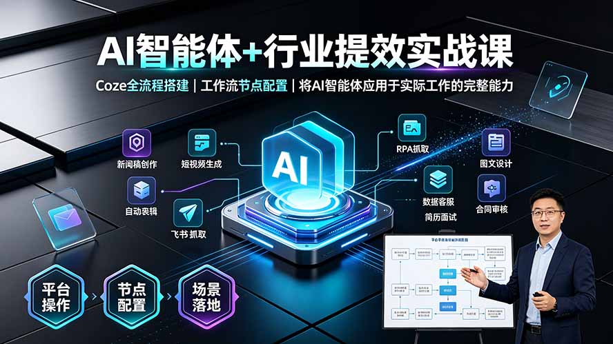 AI智能体+行业提效实战课·Coze全流程搭建｜工作流节点配置｜将AI智能体应用于实际工作的完整能力-明楼资源站