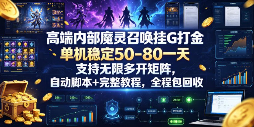 高端内部魔灵召唤挂G打金，单机稳定50-80一天，支持无限多开矩阵，自动脚本+完整教程，全程包回收【揭秘】-明楼资源站