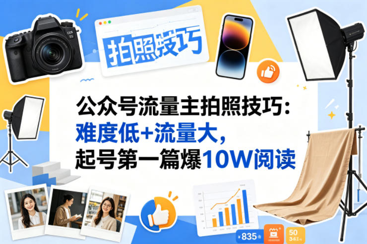 公众号流量主之拍照技巧赛道，难度低+流量大，起号第一篇就爆了10w阅读-明楼资源站