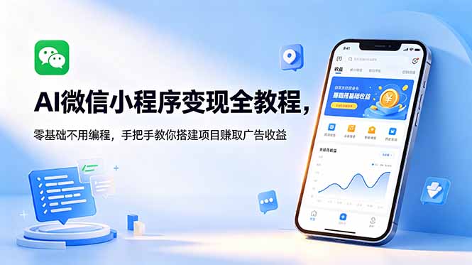 AI微信小程序变现全教程，零基础不用编程，手把手教你搭建项目赚取广告收益-明楼资源站