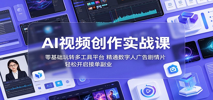 AI视频创作实战课：零基础玩转多工具平台，精通数字人广告、剧情片，轻松开启接单副业-明楼资源站