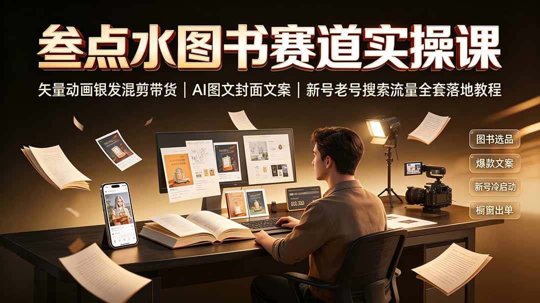 叁点水图书赛道实操课｜矢量动画银发混剪带货，AI图文封面文案，新号老号搜索流量全套落地教程-明楼资源站