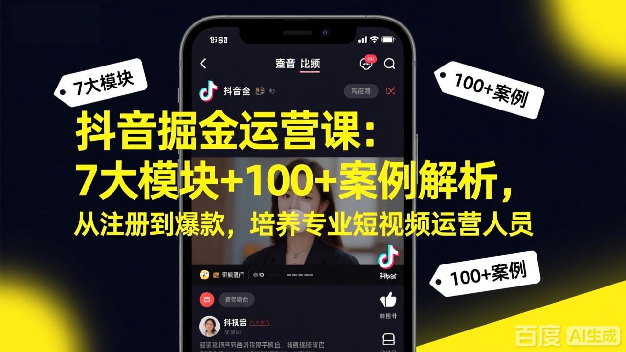 抖音掘金运营课：7大模块+100+案例解析，从注册到爆款，培养专业短视频运营人员-明楼资源站