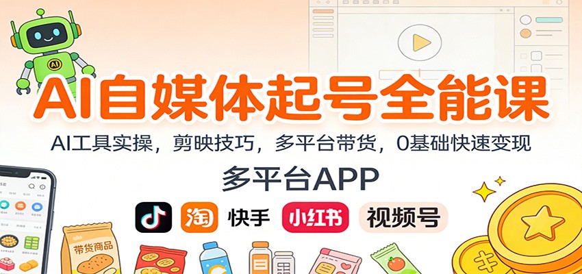 AI自媒体起号全能课：AI工具实操，剪映技巧，多平台带货，0基础快速变现-明楼资源站