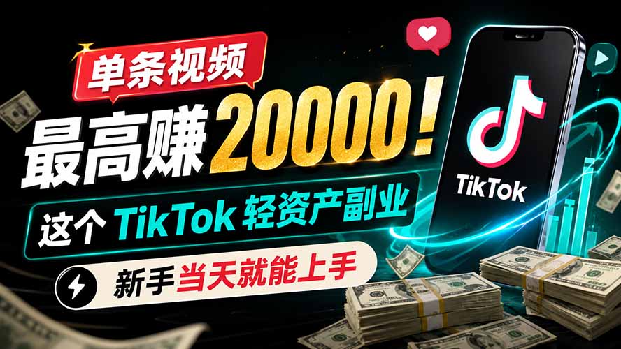 单条视频最高赚 20000！这个 TikTok 轻资产副业，新手当天就能上手-明楼资源站