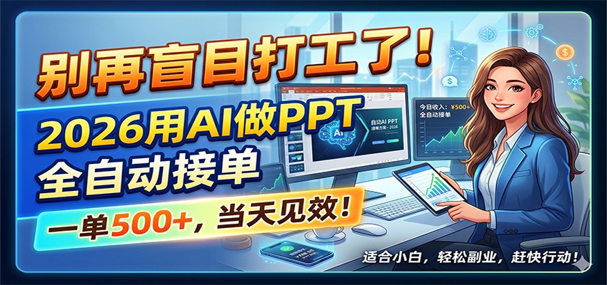 别再盲目打工了！2026用AI做PPT全自动接单，一单5张+，当天见效！-明楼资源站