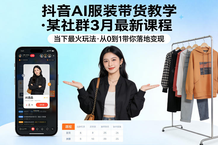 抖音AI服装带货教学，某社群3月最新课程，当下最火玩法，从0到1带你落地变现-明楼资源站