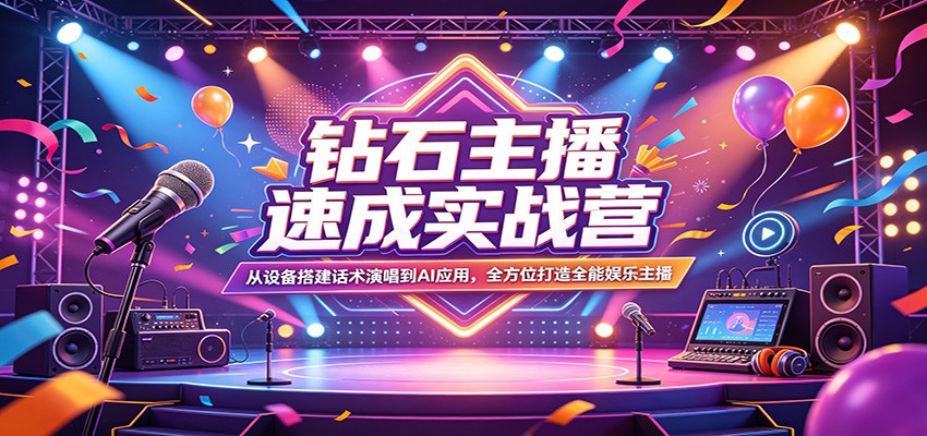 钻石主播速成实战营：从设备搭建话术演唱到AI应用，全方位打造全能娱乐主播-明楼资源站
