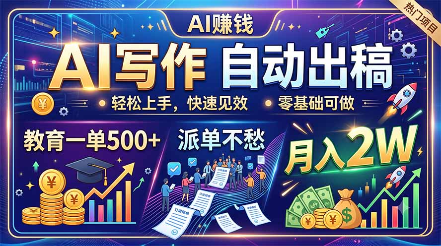 AI写作自动出稿，教育一单500+，派单不愁，月入2W-明楼资源站