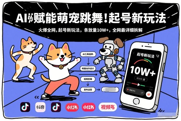 AI赋能萌宠跳舞，火爆全网，起号新玩法，条条播放量10W+，全网最详细拆解-明楼资源站