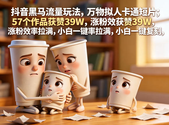 抖音黑马流量玩法，万物拟人卡通短片，57个作品获赞39W，涨粉效率拉满，小白一键复刻，保姆级拆解-明楼资源站