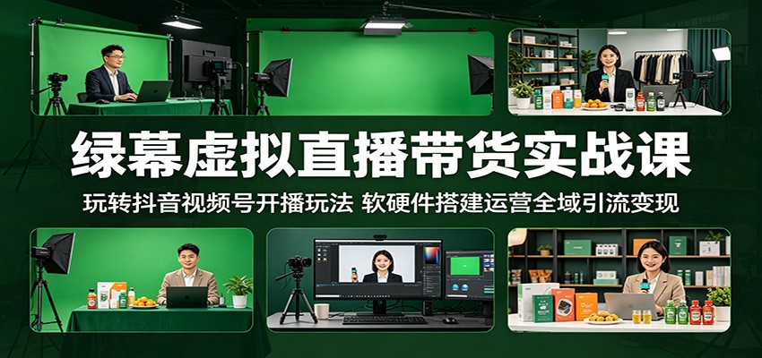 绿幕虚拟直播带货实战课：玩转抖音视频号开播玩法，软硬件搭建运营全域引流变现-明楼资源站
