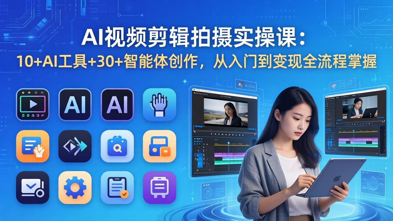AI 视频剪辑拍摄实操课：10+AI工具+30+智能体创作，从入门到变现全流程掌握-明楼资源站