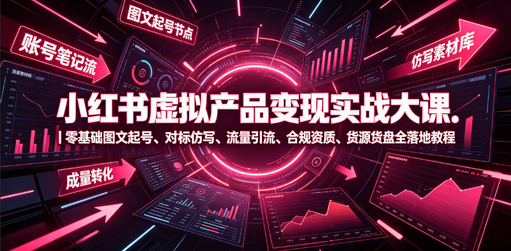 小红书虚拟产品变现实战大课｜零基础图文起号、对标仿写、流量引流、合规资质、货源货盘全落地教程-明楼资源站