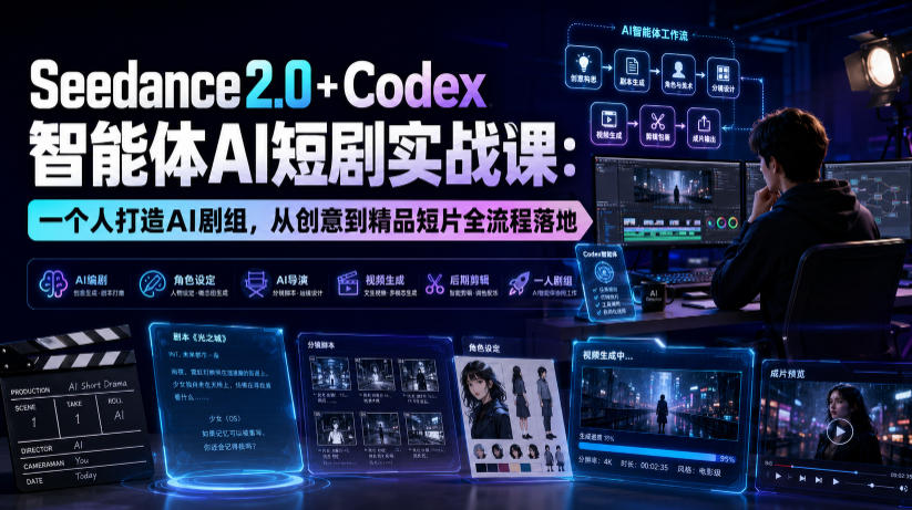Seedance2.0+Codex智能体AI短剧实战课：一个人打造AI剧组，从创意到精品短片全流程-明楼资源站