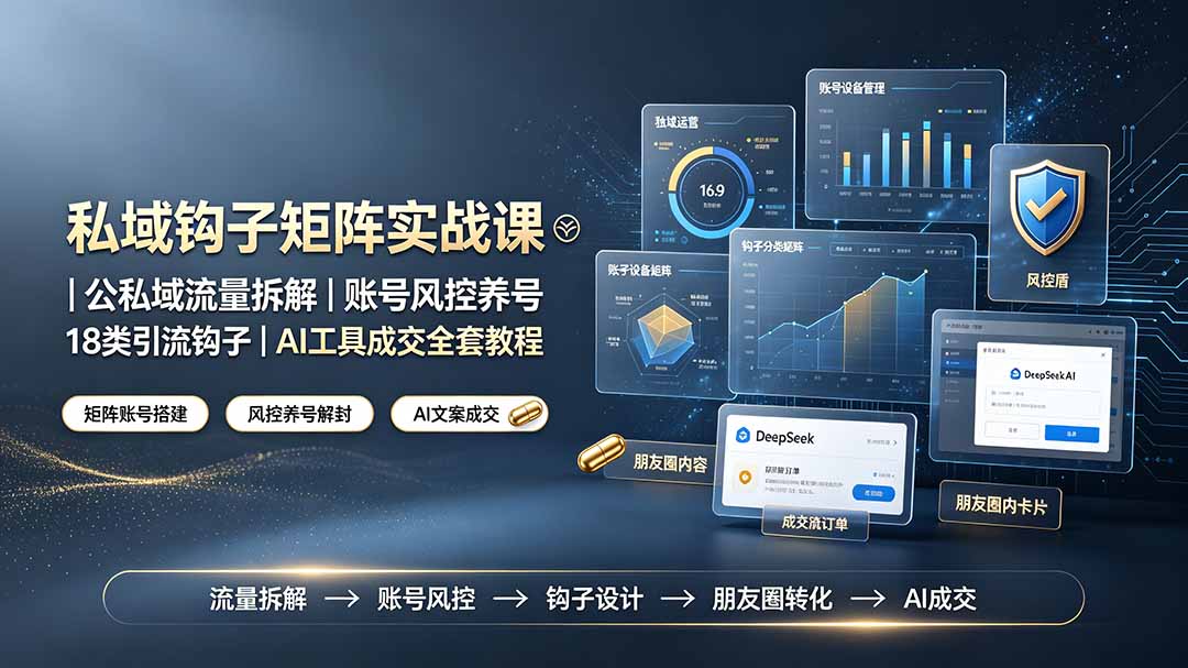 私域钩子矩阵实战课〓公私域流量拆解｜账号风控养号｜18类引流钩子｜AI工具成交全套教程-明楼资源站