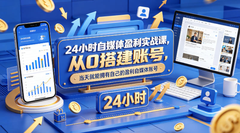 24小时自媒体盈利实战课，从0搭建账号，当天就能拥有自己的盈利自媒体账号-明楼资源站